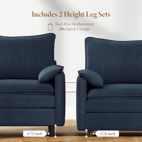 Image of Vesgantti 40 inch Single Seat Sofa, Comfy Cloud Couch Deep Seat Upholstered Couch Chenille Modern Sofa with Armrest Pillow, Easy Assembly for Living Room, Bedroom and Apartment, Blue