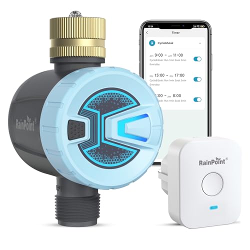 RAINPOINT WiFi Water Timer, Sprinkler Timer for Garden Hose, Smart Automatic Irrigation System with Brass Inlet for Yard, Lawn, APP Remote Control via 2.4Ghz WiFi and Bluetooth Blue