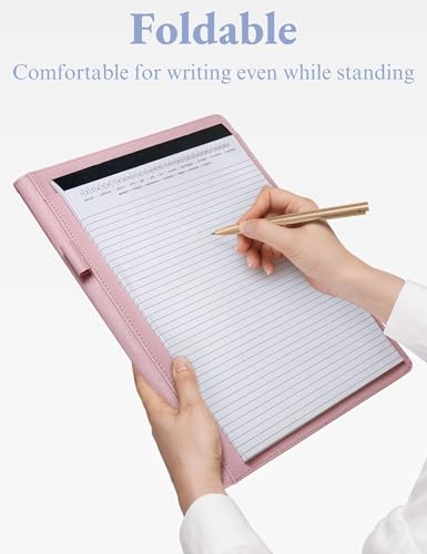 Image of Mymazn Padfolio Portfolio Folder, Faux Leather Interview Resume Folder with Document Organizer & Business Card Holder, Letter-Sized Notepad Legal Pad Holder for Men Women (Pink)