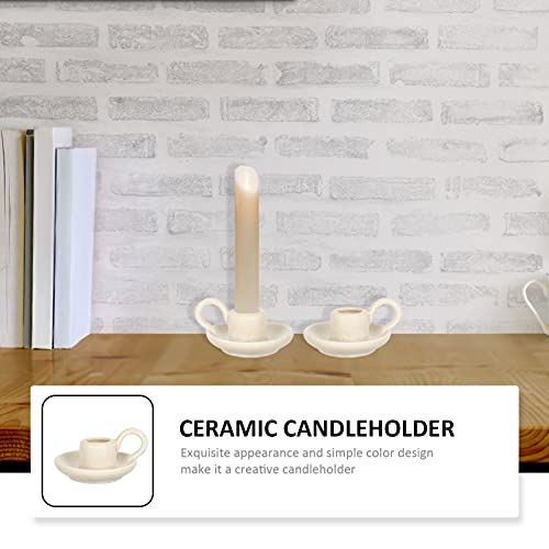 Doitool 2Pcs Ceramic Candlestick Holder, Taper Candle Holder With Handle, Nordic Style Candlelight Stand Desktop Ornament ( Beige ) (Beige) #TOP3