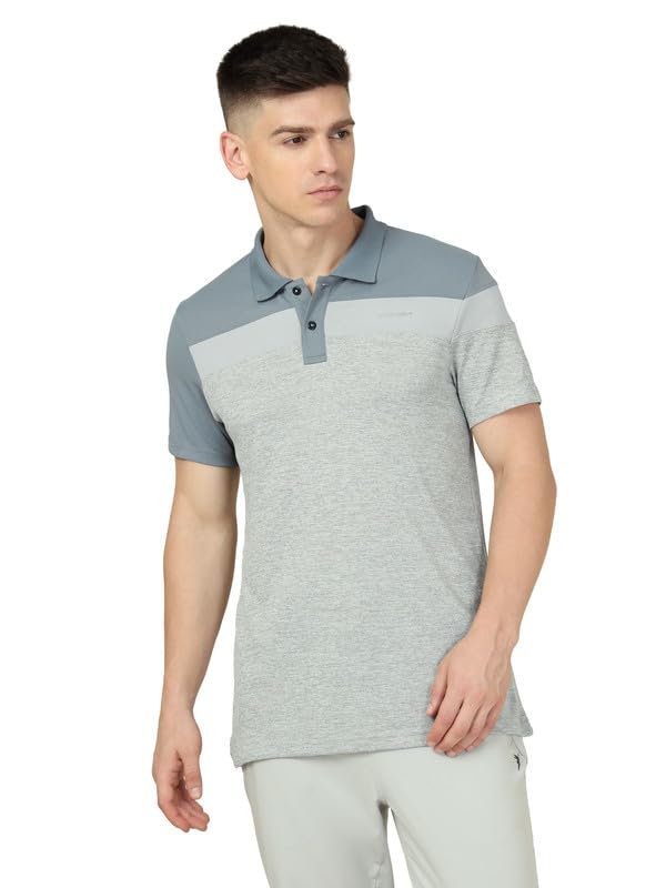 Image of TECHNOSPORT Men's Polo Neck Colorblock Half Sleeve T-Shirt - (MTP741 PRNT)