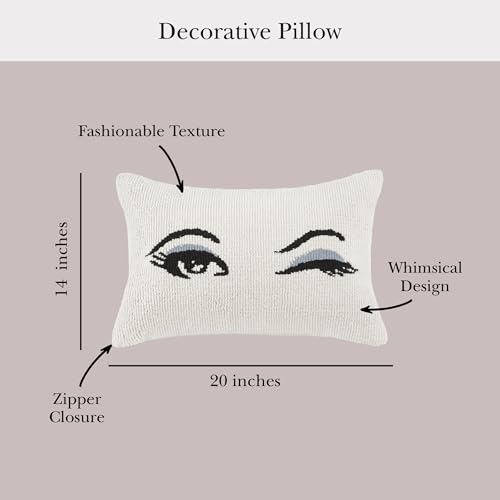Image of kate spade new york Wink Decorative Pillow, 14 inch x 20 inch Throw Pillow for Bed or Sofa, Textured Cotton and Polyester Blend Cover, White