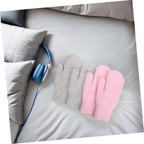 Guantes de lana para regalar en invierno pack doble unisex colores rosa y gris suaves 5