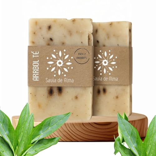 [Pack 2] Jabón de Árbol de Té Artesanal y Vegano – Jabón Facial, de Manos y Cuerpo | Antibacteriano, Purificante y Biodegradable | Hecho en España con Ingredientes Naturales | 100 g (2, Árbol de Té)