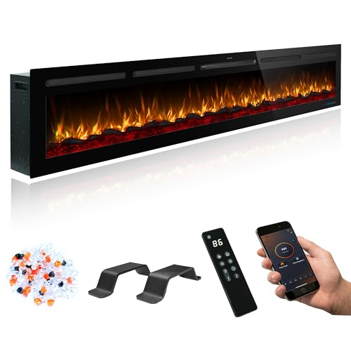 88' Infrared Smart Electric Fireplace Alexa/Google Compatible, Remote& App Control Multicolor Flame w/Dimmer, Wall-Mounted& Recessed WiFi Enabled Fireplace Heater w/Crackling Sound& Thermostat, 1500W