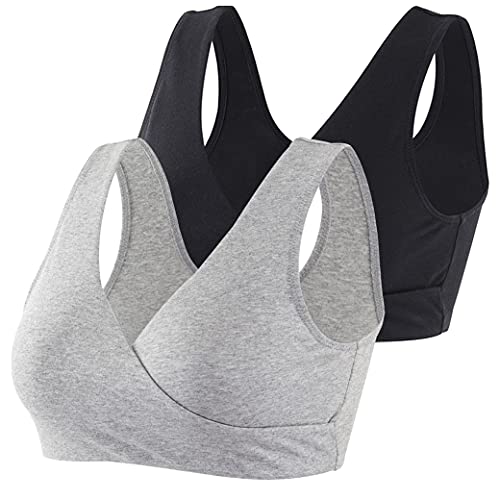 COLOMI Reggiseno Premaman Allattamento Reggiseno Allattamento in Cotone Senza Fili (Black+Grey/2Pack, XXL)