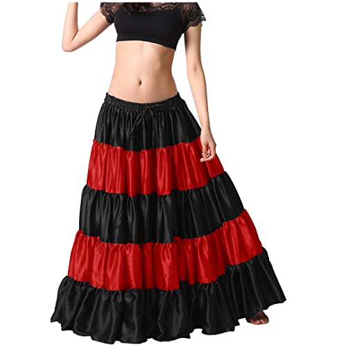 Indian Trendy Women's Satin 25 Yard 5 Tiered Gypsy Belly Dance Skirt Flamenco3