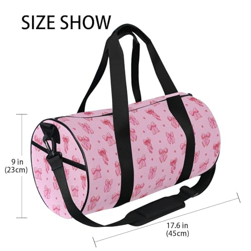 Pink Bows Ribbon Duffel Bags Gym Bag Round Sports Bag Canvas Travel Luggage Overnight Bags for Men Women3