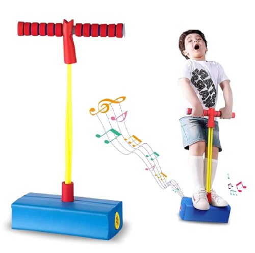 Image of CRIYALE Pogo Stick Toys for Boys Girls, Indoor & Outdoor Bouncing Jumper for Toddlers Age 3 and Up Garden Toys, Safe & Durable Foam Bungee Jumping Stick Makes Squeaky Sounds Improves Balance (Blue)