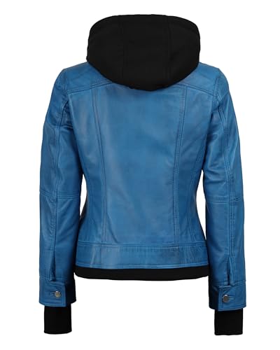 Image of Womens Leather Jacket with Detachable Hood - Real Lambskin Bomber Jacket Thumbholes Women