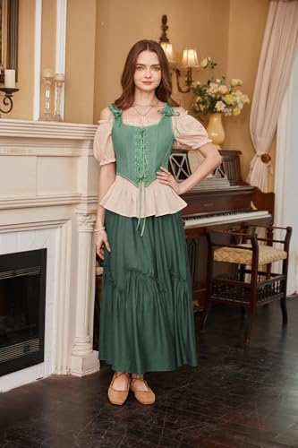 Image of Scarlet Darkness Women's Renaissance Corset Tops Vintage Lace Up Overbust Bustier Bodice Bean Green 14
