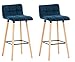 CLP Set 2 Sgabelli Bar Design Lincoln con Schienale in Velluto I Coppia Sedie Alte Trapuntate Telaio Legno Faggio Alt. 75 CM, Colore:Blu