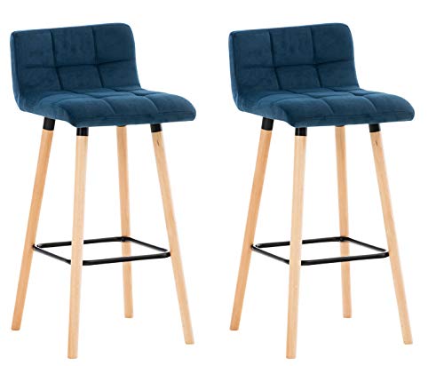 Lot De 2 Tabourets De Bar Lincoln en Velours I Chaise Haute Scandinave avec Dossier & Repose-Pied I Chaise Haute de Cuisine Confortable I P, Couleur:Bleu