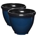 Southern Patio Heritage Planter, 12-Inch Outdoor Round Planter Pot, Light Resin Pot for Porch or Patio Use, Monaco Blue, (Size/Dimensions), 2 Pack