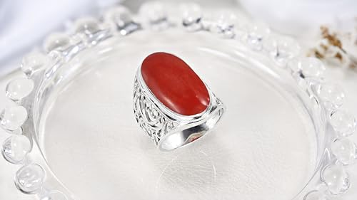 AeraVida Bold Lrg Oval Reconstructed Red Coral Intricate Heart Filigree .925 Sterling Silver Ring4