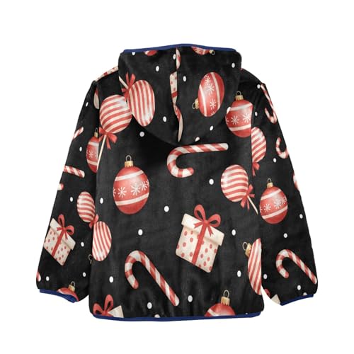 Christmas Ornaments on Black Toddler Fleece Jacket Girl Boys Hooded Fleece Jacket Coat Warm Outwear Zip-up 3-10T2
