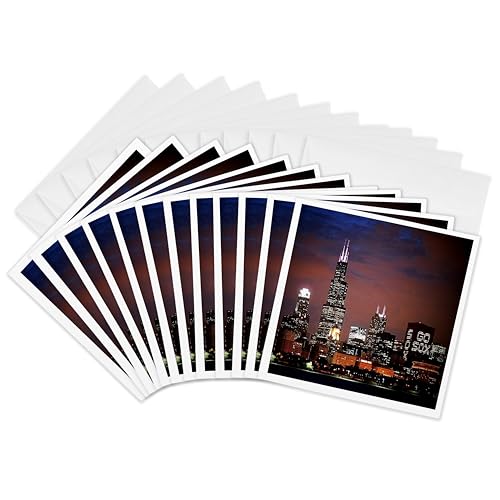 Cartes de vœux Chicago Skyline au design nocturne premium de 15,2 cm pour collectionneurs