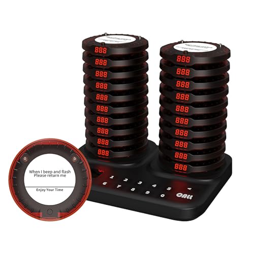 Inalámbrico Restaurante Pager System, Food Buzzer System, 800m Transmisión Ilimitada, 3 Modos De Vibración, 20 Horas En Espera, Base De Carga Dual, Teclado Táctil, Para Food Truck, Cafetería, Restaura