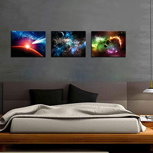 Biuteawal - Astronomy Wall Art Galaxy Nebula Starry Cosmic Picture Painting Canvas Arotwork Universe Stars Outer Space Wall Art For Home Office Nursery Decoration Framed Ready To Hang #TOP1