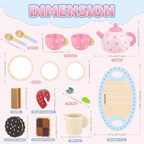 Miniatura 8 de Beberolen Juego De Té De Madera Para Infantil, Juguetes De Té De Tarde Para Niños, Comida Juguete Cocinita Accesorios De Cocina Con Galletas Y Tetera Para 3 4 5 Años Niñas Niños Regalo De Cumpleaños