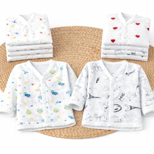 Image of Set of 100% Pure & Organic Muslin Unisex Full Sleeves Jhabla T-Shirt Cum Bundi | White Assorted Prints
