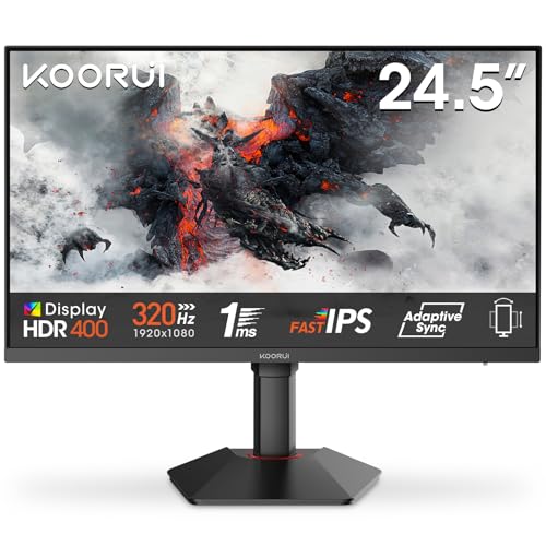 KOORUI G2511E Ecran PC Gamer 25 Pouces, 320Hz, Fast IPS, FHD 1080P Ecran Gaming, 1ms, HDR400, Adaptive Sync, Compatible VESA 75x75mm, HDMI 2.0/DP1.4, Réglage en Hauteur