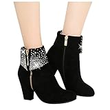 Damen Stiefeletten Gemütlich Booties mit Blockabsatz Retro Kunstleder Anziehen Frauen Ankle Boots Bootie Herbst Winter Stiefel Schneestiefel Stiefelette schwarz braun Khaki rot 36-41