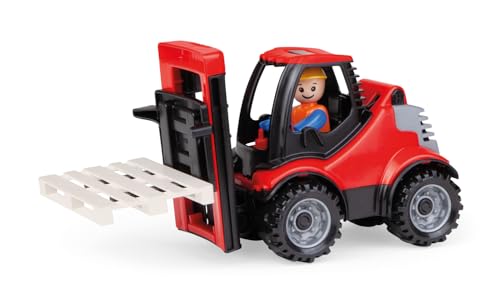 Lena Truckies Gabelstapler mit Palette 22 cm Spielzeug-Stapler mit Spielfigur Stahlachse Hubeinheit & Führerhaus ab 2 Jahren Indoor & Outdoor TÜV Zertifiziert Made in Europe