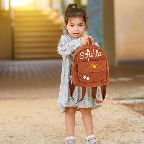 Pekdi Personalized Mini Backpack with Embroidered Name Corduroy Backpack Monogram Book Bag with Hand Embroidery Pattern Lightweight Daypack Casual Travel Bag for Sports Dance Gym4