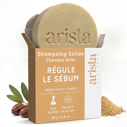 Arista Shampoing Solide Cheveux Gras | Argile Jaune, Poudre de Sidr & Huile de Jojoba | Shampoing Sans Sulfate Sans Silicone Sans Paraben | Purifiant | Voyage