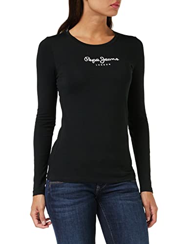Pepe Jeans New Virginia Camiseta para Mujer Slim Fit Manga Larga Negro, XL