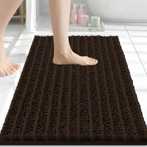 Image of Arotive Luxury Small Bathroom Rugs 24x16, Extra Soft Thick Absorbent Shaggy Chenille Bath Rugs, Machine Wash Dry, Bath Mats for Bathroom Floor, Tub and Shower, Home Decor Accessories, Brown