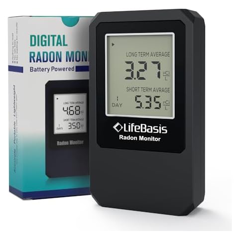 LifeBasis Radon Detector, Radon Test for Home with Long and Short Term Radon Meter, Home Radon Gas Monitor US Version-pCi/L (Update Version, Matte Black) Cover