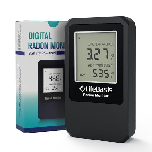 LifeBasis Radon Detector, Radon Test for Home with Long and Short Term Radon Meter, Home Radon Gas Monitor US Version-pCi/L (Update Version, Matte Black)