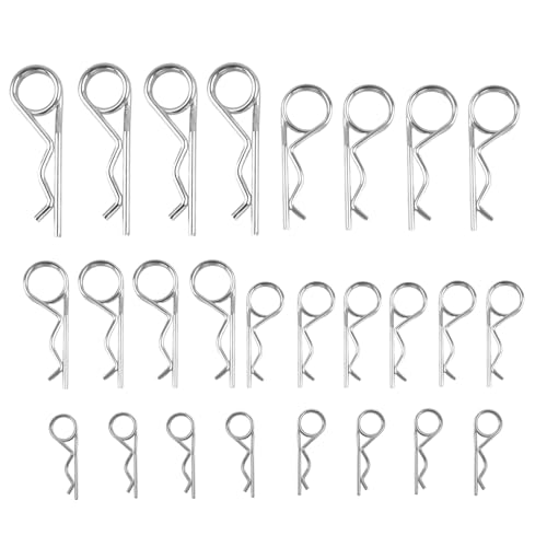 26 Pcs Goupille de Verrouillage, B Type Goupille Fendue, 5 Tailles, Goupille Agricole, M2.5-M5, Goupilles Bêta Double Spire pour Support Hydraulique, Machines Attelage, Tracteurs, et Tondeuses à Gazon