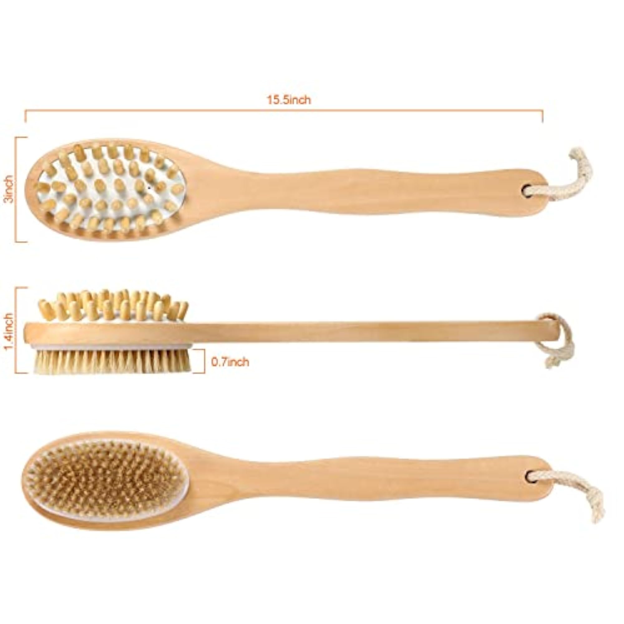 Wooden Double-sided Bath Brush with Massager