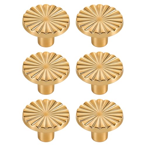 QhgPnt 6PCS Gold Drawer Knobs Brass Kitchen Solid Round Dresser Gold Drawer Handles with Stylish Smooth Handles for Dresser Cupboard Wardrobe Kitchen Cabinets and Furniture
