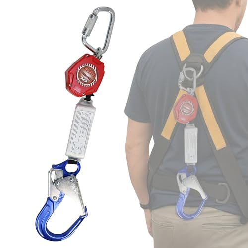 Image of AFP Demon 6 Foot Single Web Leg Self Retracting Lifeline Safety Yoyo, Shock Pack Absorber, Aluminum Rebar Pelican Hook & Steel Carabiner Fall Protection Arrest Limiter SRL | OSHA & ANSI Rated