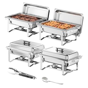Chafing Dish Buffet Set, 4 Pack 9.5QT Chafing Dish High Grade Stainless Steel Chafer Complete Set, Gray Handle, Kitchen and Dining Utensils (4)