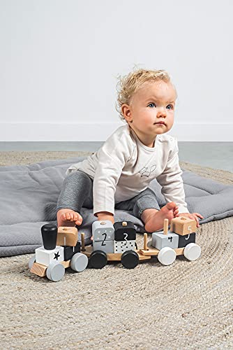 Babygeschenk zur Geburt - Personalisierte Holzeisenbahn Holzzug mit Steckformen schwarz/weiß/grau | Jollein… – Bild 5