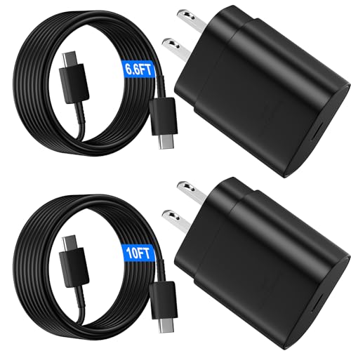 USB C Android Charger Fast Charging Cord, Super Fast Phone Chargers 10FT+6.6FT C to C Type Cable with 25W USBC Wall Block for Samsung Galaxy S25 S24 Ultra Plus/S23/S22/S21/S20/Note 20/Note 10, Black