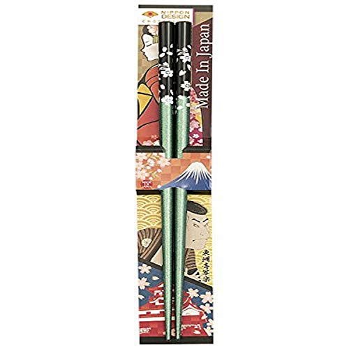 Tanaka Hashiten Japanese Chopstick, Nippon Design-Bashi, Silver Sakura-Green, 22.5cm