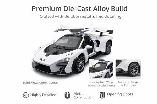 Image of Brand Conquer Defender 1:36 Diecast Model | Openable Doors, Bonnet & Boot for Kids and Collectors | Alloy Metal Car Toy | Perfect for Play & Display (Mclaren Senna Whire)