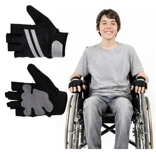 YCYuShen 1 Pair Wheelchair Gloves for Men Gloves for Wheelchair Users Women with Anti-Wear Foam Padding and Shock Absorption Anti Vibration Gloves Breathable & Reflective Wheelchair Accessories