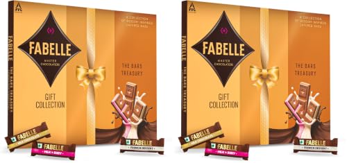 Image of Fabelle The Bars Treasury Premium Chocolate Gift Pack, 24 Assorted Layered Chocolate Bars, Milk, Ruby and French Dessert Chocolate, 168 grams, Ideal for Gifting Occasions (Pack of 2)