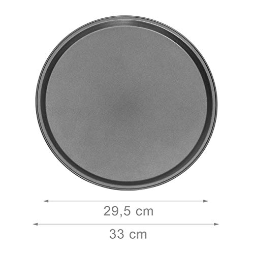 Relaxdays Teglia per Pizza Rotonda, Set da 4, Ø 33 cm, Acciaio al Carbonio, per Focacce e Pane, Forno, Cucina, Grigio, Lega, Nero, 33x33x1.8 cm - immagine 5