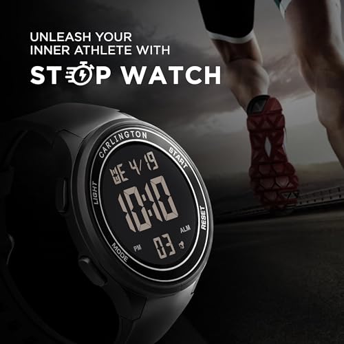 Image of Carlington Digital Sports Watch, Alarm, Stopwatch, Calendar, Water-Resistant, Shock-Resistant, Back Light Display Watch for Men