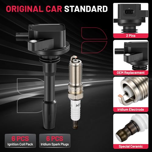 Image of BDFHYK Ignition Coil Pack UF825 and Iridium Spark Plugs 6509 Compatible with Explorer Police Interceptor Utility Transit-150 Transit-250 Transit-350 350HD F-150 3.3L 3.5L V6,Set of 6