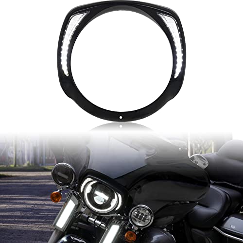 VEISUTOR Headlights Bezel Ring w/LED DRL for Harley Touring, Black Headlight Bezel Clip Front Lamps Trim Ring for Harley Street Glide Ultra Limited 2014-2023 Headlamp Accessories