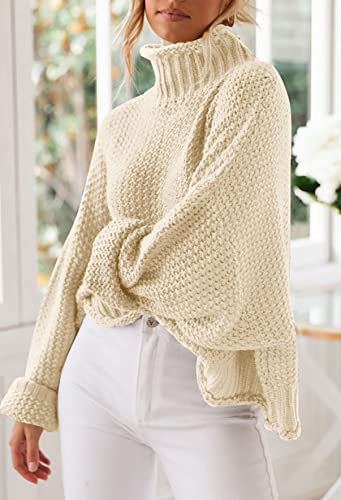 Image of ZESICA Women's Turtleneck Batwing Sleeve Loose Oversized Chunky Knitted Pullover Sweater Jumper Tops